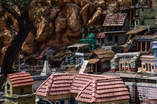 Kolhapur,India- December 12th 2019; Stock photo of beautiful and creative model of an old Indian village life, house and culture in the museum at Kanheri math, Kolhapur city , Maharashtra, India.